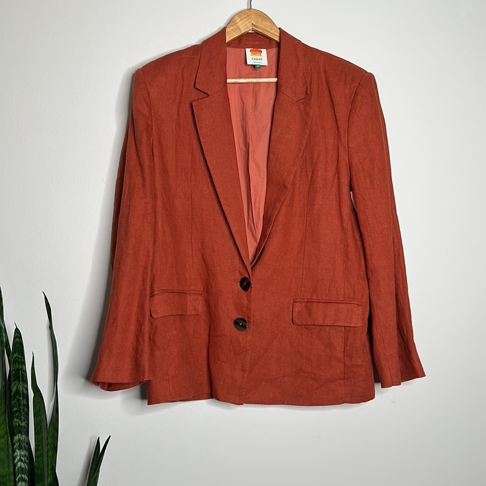 FARM Rio Rust Orange Linen Blazer - Picture 3 of 12